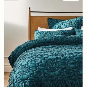 Anthropologie Blue Quilted Bedding Set